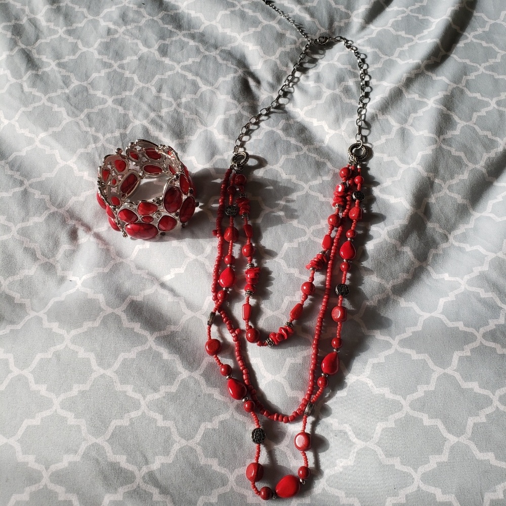 Beautiful red necklace with matching bracelet